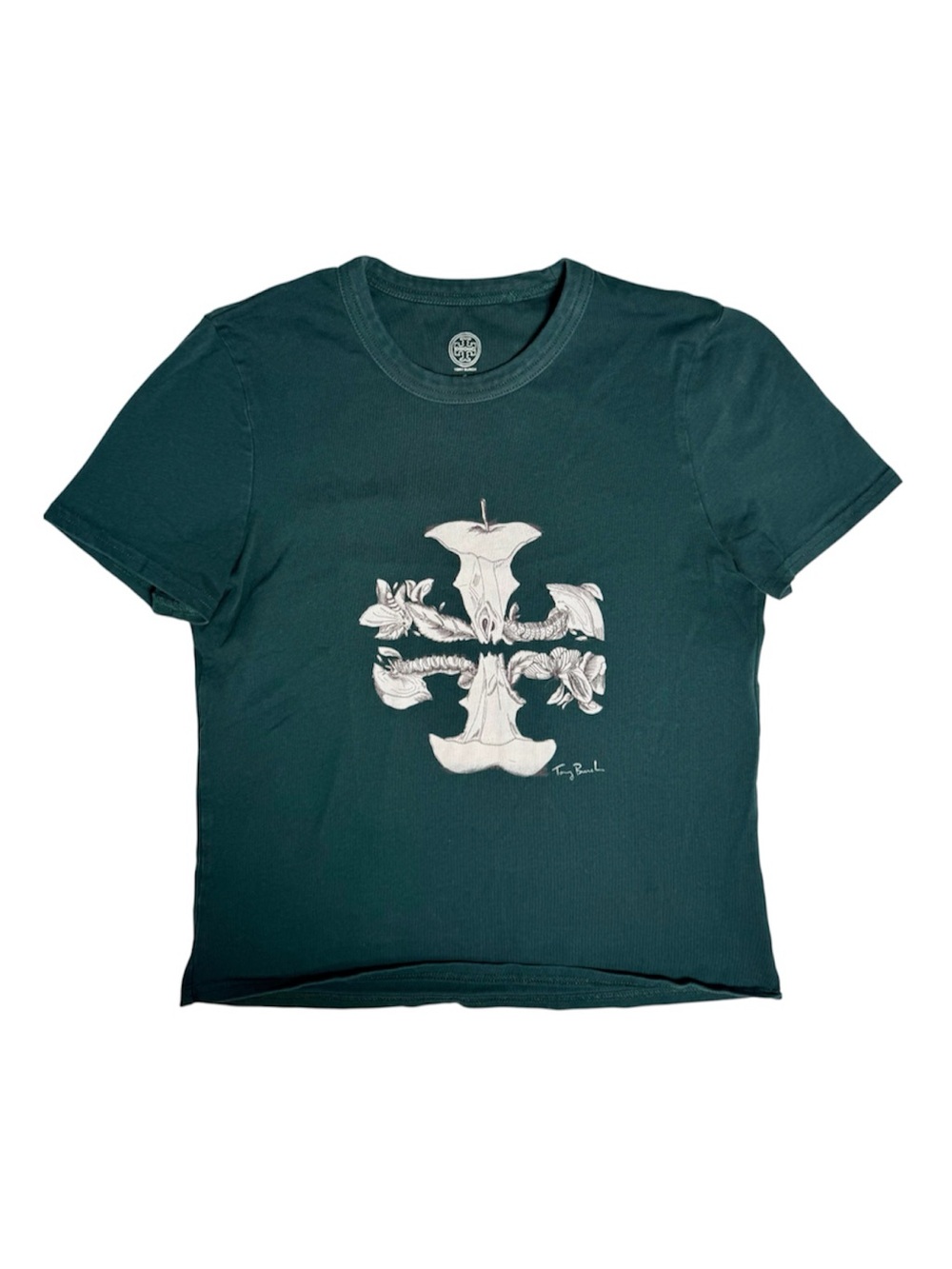 Tory Burch Green Apple Core Graphic Cropped Tee T-Shirt Forest Green Size Small